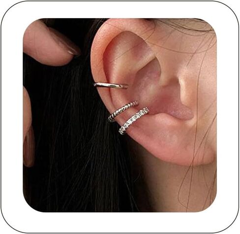 Rhinestones Ear Cuff Cartilage 7 Crystals Ear Cuffs Hoop Climber S925 Sterling Silver Earrings with Cubic Zirconia CZ Hypoallergenic Piercing Gifts for Women in Saudi Arabia