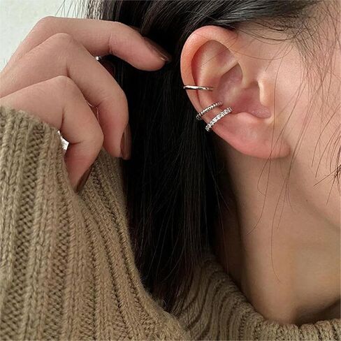 Rhinestones Ear Cuff Cartilage 7 Crystals Ear Cuffs Hoop Climber S925 Sterling Silver Earrings with Cubic Zirconia CZ Hypoallergenic Piercing Gifts for Women in Saudi Arabia