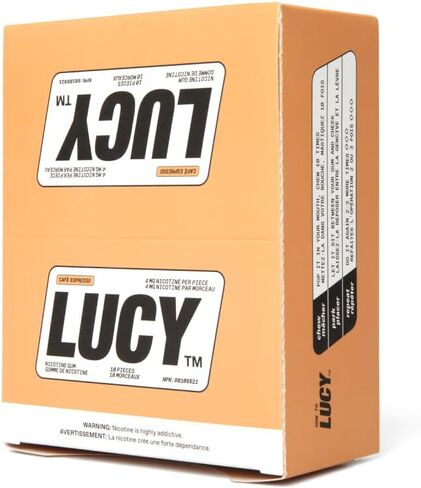 Lucy ™ Nicotine Gum 4mg ، 100 Count ، Espresso - Health Canada Health Product NPN 80108821 - NRT Stop Aid Aid ، تقليل أعراض الانسحاب والرغبة الشديدة in Kuwait