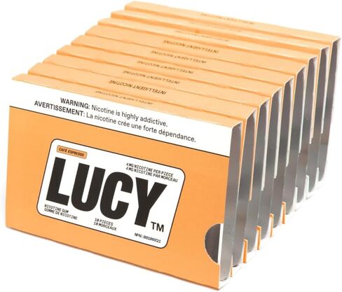 Lucy ™ Nicotine Gum 4mg ، 100 Count ، Espresso - Health Canada Health Product NPN 80108821 - NRT Stop Aid Aid ، تقليل أعراض الانسحاب والرغبة الشديدة in Kuwait