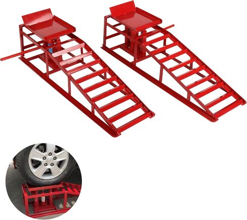 2 Pack Hydraulic Car Ramps 10,000lbs/5T Capacity Low Profile Car Lift Service Ramps Truck Trailer Garage, Height Hydraulic Vehicle Ramps,Red in Kuwait