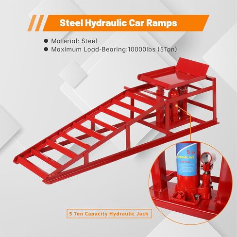 2 Pack Hydraulic Car Ramps 10,000lbs/5T Capacity Low Profile Car Lift Service Ramps Truck Trailer Garage, Height Hydraulic Vehicle Ramps,Red in Kuwait