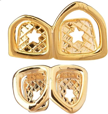 Gold Tone 2 Open Grillz Teeth for Top and Bottom LS20 2OF G in Saudi Arabia