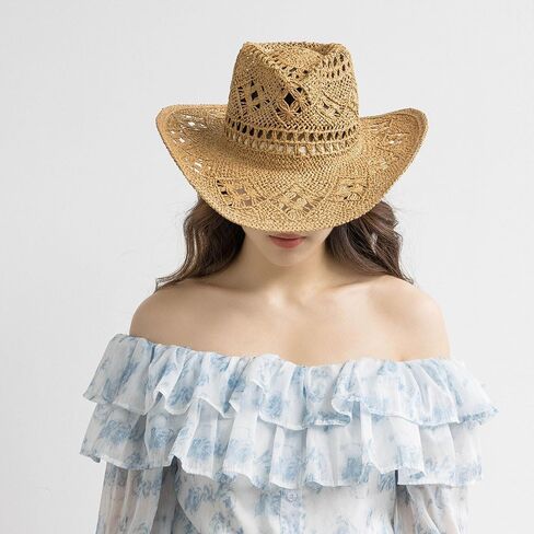 Straw Cowboy Hat for Women and Men, Western Cowgirl Hat for Holiday, Foldable Wide Brim Men Sun Hat, Fishing Hat in Saudi Arabia