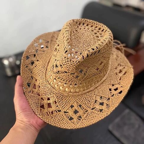 Straw Cowboy Hat for Women and Men, Western Cowgirl Hat for Holiday, Foldable Wide Brim Men Sun Hat, Fishing Hat in Saudi Arabia