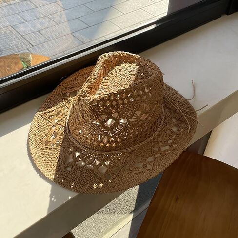 Straw Cowboy Hat for Women and Men, Western Cowgirl Hat for Holiday, Foldable Wide Brim Men Sun Hat, Fishing Hat in Saudi Arabia
