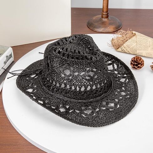 Straw Cowboy Hat for Women and Men, Western Cowgirl Hat for Holiday, Foldable Wide Brim Men Sun Hat, Fishing Hat in Saudi Arabia