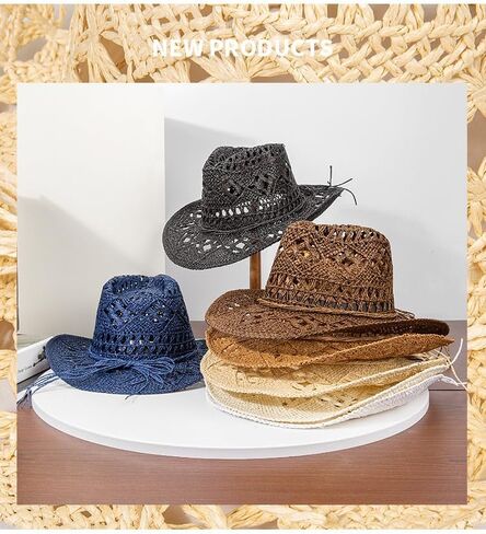Straw Cowboy Hat for Women and Men, Western Cowgirl Hat for Holiday, Foldable Wide Brim Men Sun Hat, Fishing Hat in Saudi Arabia