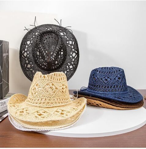 Straw Cowboy Hat for Women and Men, Western Cowgirl Hat for Holiday, Foldable Wide Brim Men Sun Hat, Fishing Hat in Saudi Arabia