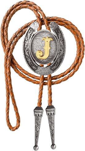 Bolo tie for Men Western Cowboy Brown Leather Necktie Initial Letter ABCDJMR to Z Bolo ties for Women in Kuwait