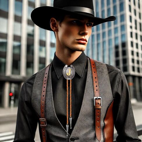 Bolo tie for Men Western Cowboy Brown Leather Necktie Initial Letter ABCDJMR to Z Bolo ties for Women in Kuwait