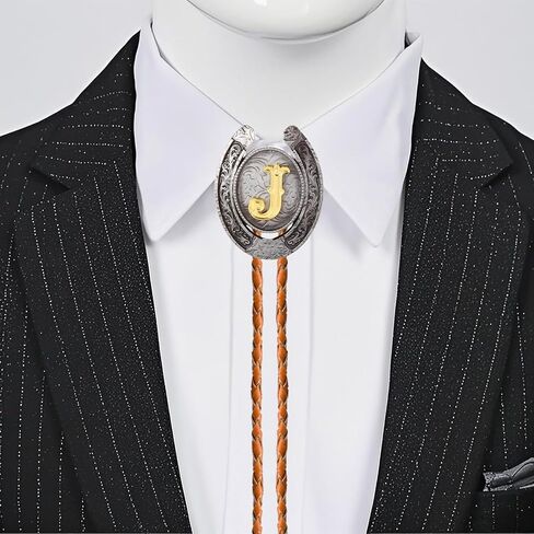 Bolo tie for Men Western Cowboy Brown Leather Necktie Initial Letter ABCDJMR to Z Bolo ties for Women in Kuwait