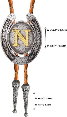 Bolo tie for Men Western Cowboy Brown Leather Necktie Initial Letter ABCDJMR to Z Bolo ties for Women in Kuwait