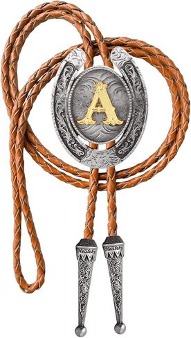Bolo Tie للرجال Western Cowboy Leather Leathe Leatchie رسالة أولية ABCDJMR إلى Z Bolo للنساء in Saudi Arabia