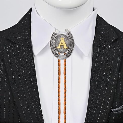 Bolo Tie للرجال Western Cowboy Leather Leathe Leatchie رسالة أولية ABCDJMR إلى Z Bolo للنساء in Saudi Arabia