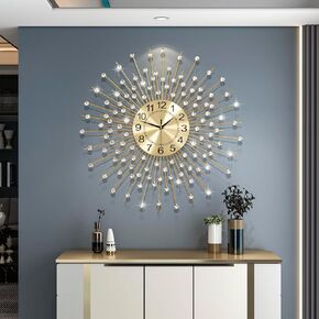 ساعات حائط كبيرة لديكور غرفة المعيشة، ساعات حائط كبيرة وحديثة صامتة، غير موقوتة لغرفة النوم، المكتب، المطبخ، ديكور المنزل، 24 بوصة، ساعة كريستال سوداء مستديرة، ديكور فني جداري للمنزل الداخلي in Kuwait