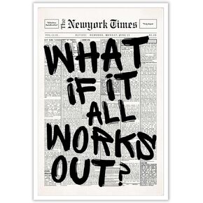 Retro Black And White Newspaper Poster What If It All Works Out Canvas Wall Art Positive Affirming Quote Minimalist Prints Painting For Home Bedroom Dorm Wall Decor 8x12in Unframed in Saudi Arabia