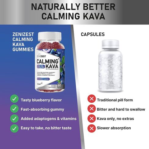 Kava Kava Ashwagandha Gummies-مكملات هادئة لمكملات Adaptogen مع بلسم الليمون العاطفة للاسترخاء الهادئ ودعم الإجهاد-نكهة نباتية خالية من الغلوتين الخالية من السكر. in Kuwait