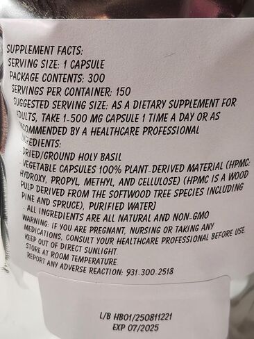 Holy Basil Capsules 300 Pk - Herbal Supplement - Made Fresh On Demand! in Saudi Arabia