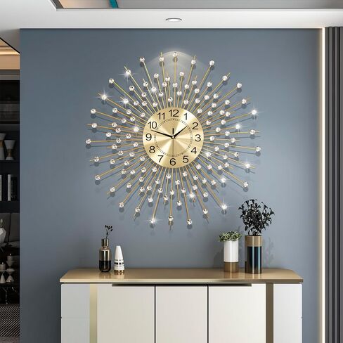 ساعات حائط كبيرة لديكور غرفة المعيشة، ساعات حائط كبيرة وحديثة صامتة، غير موقوتة لغرفة النوم، المكتب، المطبخ، ديكور المنزل، 24 بوصة، ساعة كريستال سوداء مستديرة، ديكور فني جداري للمنزل الداخلي in Kuwait