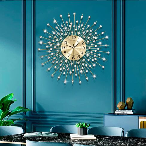 ساعات حائط كبيرة لديكور غرفة المعيشة، ساعات حائط كبيرة وحديثة صامتة، غير موقوتة لغرفة النوم، المكتب، المطبخ، ديكور المنزل، 24 بوصة، ساعة كريستال سوداء مستديرة، ديكور فني جداري للمنزل الداخلي in Kuwait