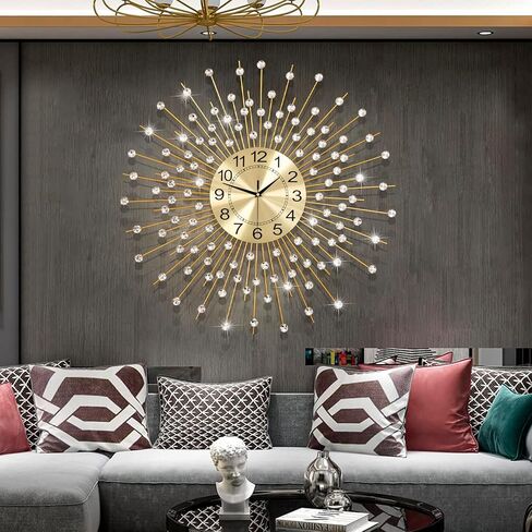 ساعات حائط كبيرة لديكور غرفة المعيشة، ساعات حائط كبيرة وحديثة صامتة، غير موقوتة لغرفة النوم، المكتب، المطبخ، ديكور المنزل، 24 بوصة، ساعة كريستال سوداء مستديرة، ديكور فني جداري للمنزل الداخلي in Kuwait