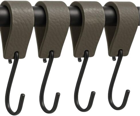Brute Strength - Multifunctional Leather S-Hooks - Gray - 12 Pieces - S Shaped Hooks - Coat Hook - Leather Hooks - Leather s Hooks - Black s Hooks - Kitchen Hooks in Saudi Arabia