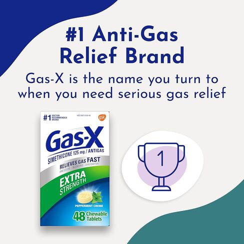 Gas-X Extra Strength Chewable Gas Relief Tablets with Simethicone 125 mg, Peppermint Creme - 48 Count in Saudi Arabia