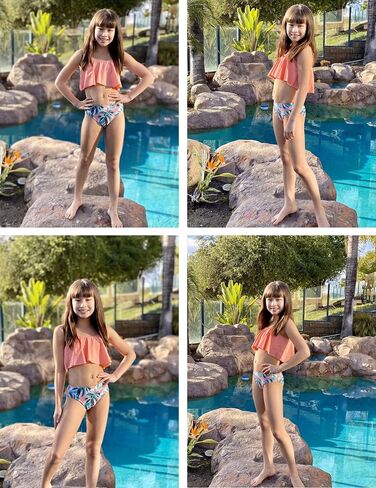 Arshiner Girls Swimsuit Two Pieces Bikini Set Ruffle Bathing Suits Flounced Tankini Swimwear Black - Tree for 9-10 Years in Saudi Arabia