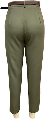 Women's High Waist Pleated Trousers, Olive Green, Wide Leg Dress Pants with Belt Loops in Saudi Arabia