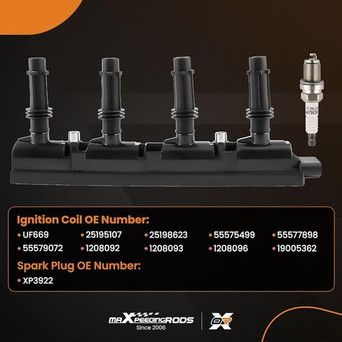 MaxPeedingRods UF669 Ignition Coil Pack و Iridium Sparks Plugs تناسب Buick Encore ، لشيفروليه Cruze Sonic Trax Volt 1.4l L4 2011-2019 ، مجموعة ملفات Ignition تحل محل UF-669 25195107 25198623 in Kuwait