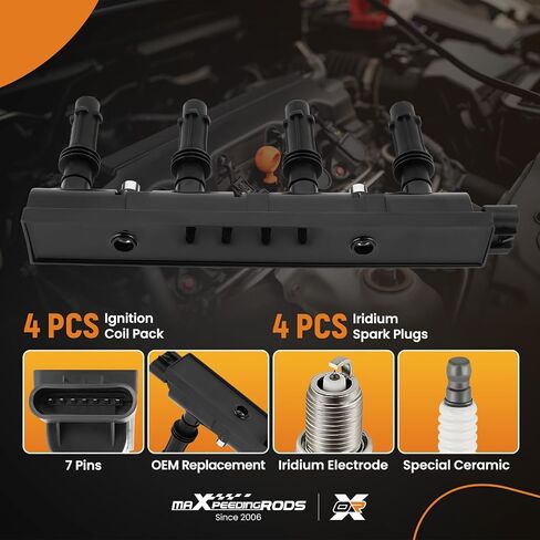 MaxPeedingRods UF669 Ignition Coil Pack و Iridium Sparks Plugs تناسب Buick Encore ، لشيفروليه Cruze Sonic Trax Volt 1.4l L4 2011-2019 ، مجموعة ملفات Ignition تحل محل UF-669 25195107 25198623 in Kuwait