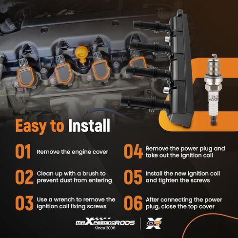 MaxPeedingRods UF669 Ignition Coil Pack و Iridium Sparks Plugs تناسب Buick Encore ، لشيفروليه Cruze Sonic Trax Volt 1.4l L4 2011-2019 ، مجموعة ملفات Ignition تحل محل UF-669 25195107 25198623 in Kuwait