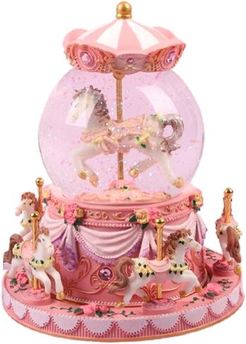 هدية ملفوفة مربع موسيقى carousel دوارة الثلج Globe Light-Up Pink Unicorn Design ، صندوق موسيقي مزخرف Merry-Go-Go مع هدايا عيد ميلاد هدايا هدايا أنت شمس in Saudi Arabia