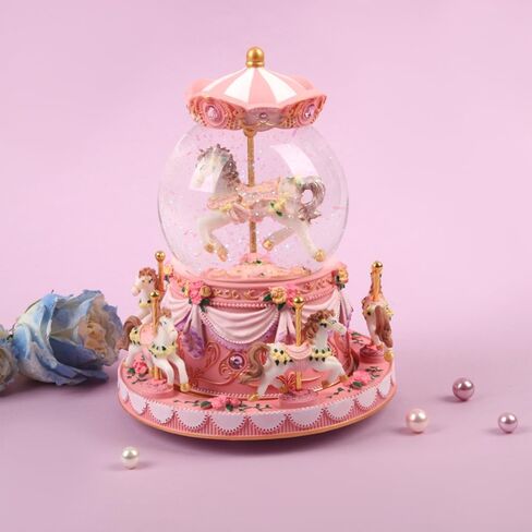 هدية ملفوفة مربع موسيقى carousel دوارة الثلج Globe Light-Up Pink Unicorn Design ، صندوق موسيقي مزخرف Merry-Go-Go مع هدايا عيد ميلاد هدايا هدايا أنت شمس in Saudi Arabia