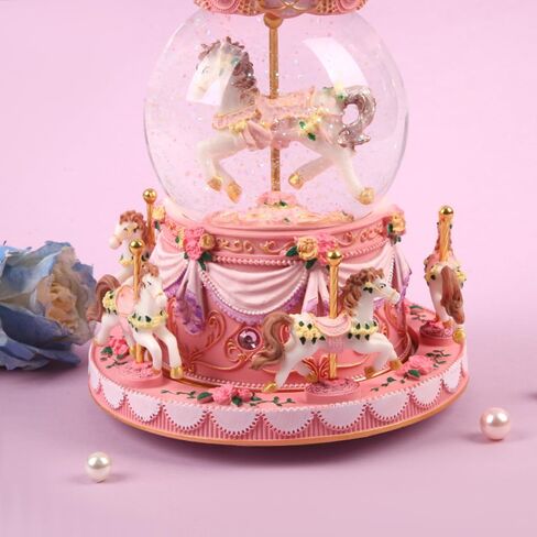 هدية ملفوفة مربع موسيقى carousel دوارة الثلج Globe Light-Up Pink Unicorn Design ، صندوق موسيقي مزخرف Merry-Go-Go مع هدايا عيد ميلاد هدايا هدايا أنت شمس in Saudi Arabia