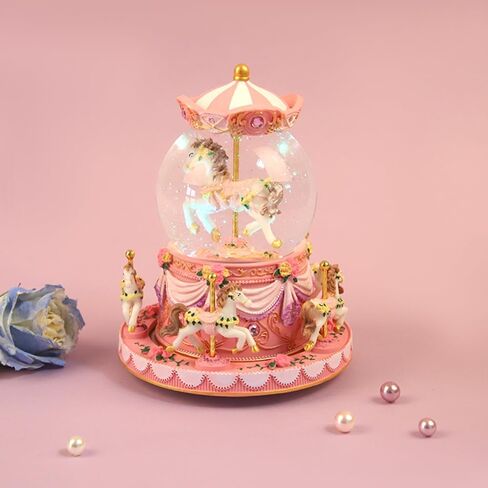 هدية ملفوفة مربع موسيقى carousel دوارة الثلج Globe Light-Up Pink Unicorn Design ، صندوق موسيقي مزخرف Merry-Go-Go مع هدايا عيد ميلاد هدايا هدايا أنت شمس in Saudi Arabia