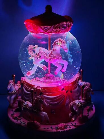هدية ملفوفة مربع موسيقى carousel دوارة الثلج Globe Light-Up Pink Unicorn Design ، صندوق موسيقي مزخرف Merry-Go-Go مع هدايا عيد ميلاد هدايا هدايا أنت شمس in Saudi Arabia