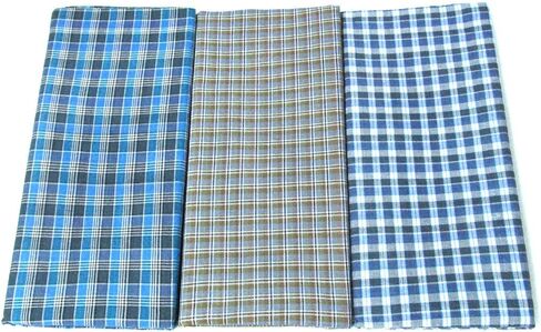 100% Cotton Men's Kaily, Unstitched Check Combo Lungi (Mude) - Pack of Three - Small Check Kaily munde - Colour are Assorted Multicolor in Saudi Arabia