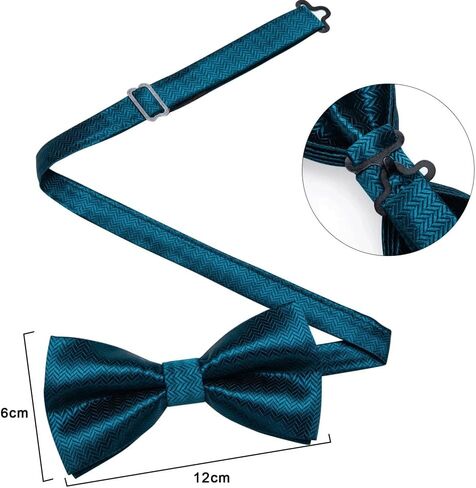 Bow Ties Silk Solid Woven Cravat Cufflinks Hanky Corsage Set for Suit or Tuxedo Man Wedding Knot (Blue As Shown) in Saudi Arabia