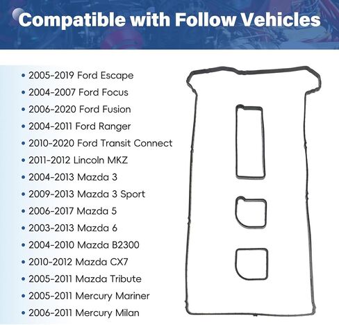 VS50639R1 Valve Cover Gasket Set, Compatible with 2.0L 2.3L 2.5L Escape, Focus, Funsion, Ranger, Transit Connect, Mazda 3, 5, 6, CX-7, MX-5, Tribute, B2300 in Saudi Arabia
