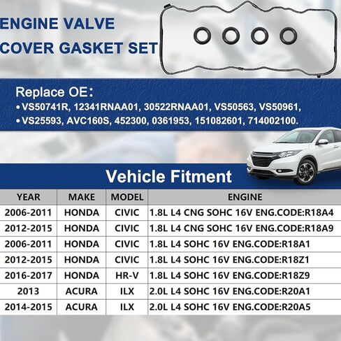 مجموعة حشية صمام محرك VS50741R متوافقة مع 1.8L 2006-2015 Honda Civic ، 2016-2017 Honda HR-V 1.8L ، 2013-2015 Acura ILX 2.0L ، VS50563 in Saudi Arabia