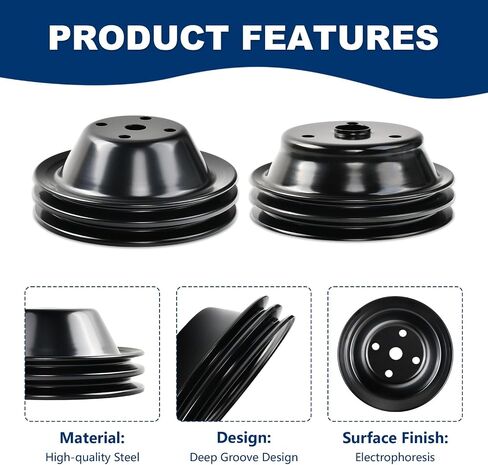 SSN Steel Small Block Chevy 2 Groove Long Water Pump & 2 Groove Crankshaft Pulley LWP for SBC 262 265 267 283 302 305 307 327 350 400 in Saudi Arabia