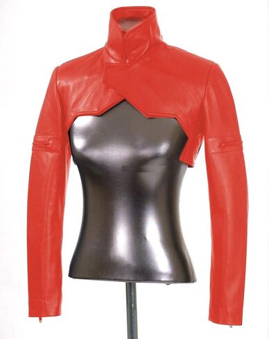 Womens Leather Shrug Lambskin Leather Crop Moto Bolero Shrug Red Jacket Slim Fit WJ017 in Saudi Arabia