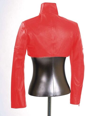 Womens Leather Shrug Lambskin Leather Crop Moto Bolero Shrug Red Jacket Slim Fit WJ017 in Saudi Arabia