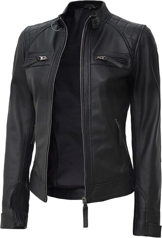 Blingsoul Leather Jacket Women - Quilted Cafe Racer Style Womens Leather Jackets in Saudi Arabia