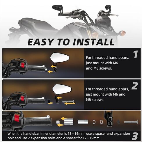 مرايا الدراجات النارية للمقودات ، 7/8 "تشمل مرايا نهاية الشريط مقابس المرآة متوافقة مع Honda Grom MSX125 Z650 Z125 Pro Z750 Z800 MT-07 MT-03 MT-09 FZ-07 FZ09 FZ8 FZ6R0 GSX-S125 in Kuwait