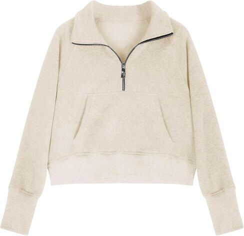 Cute Sweatshirts For Teen Girls Half Zipper Crop Pullover Hoodies With Thumb Hole Trendy Fall Clothes Outfits 5-14T in Saudi Arabia