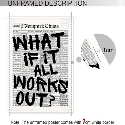 Retro Black And White Newspaper Poster What If It All Works Out Canvas Wall Art Positive Affirming Quote Minimalist Prints Painting For Home Bedroom Dorm Wall Decor 8x12in Unframed in Saudi Arabia