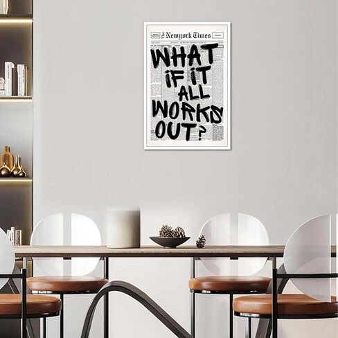 Retro Black And White Newspaper Poster What If It All Works Out Canvas Wall Art Positive Affirming Quote Minimalist Prints Painting For Home Bedroom Dorm Wall Decor 8x12in Unframed in Saudi Arabia